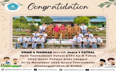 Club Futsal SMAN 4 Mandau meraih juara 1 Futsal pada acara Open Tournament Futsal KTFC ke-8 Tahun 2023