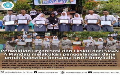 Perwakilan Organisasi dan Ekskul dari SMAN 4 Mandau Melaksanakan Penggalangan Dana untuk Palestina